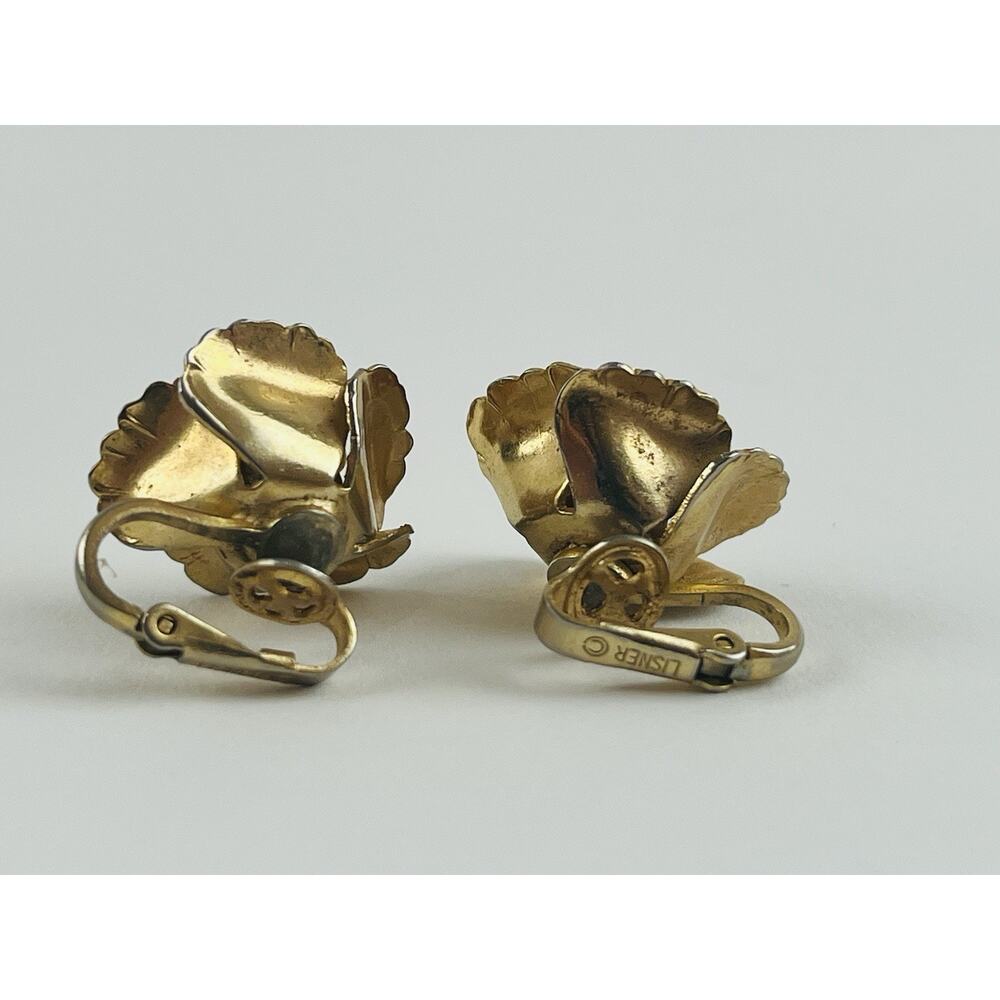 Lisner Open Rose Flower Clip On Earrings Gold Tone Jewelry Vintage Granny 3D Chu - Picture 7 of 13